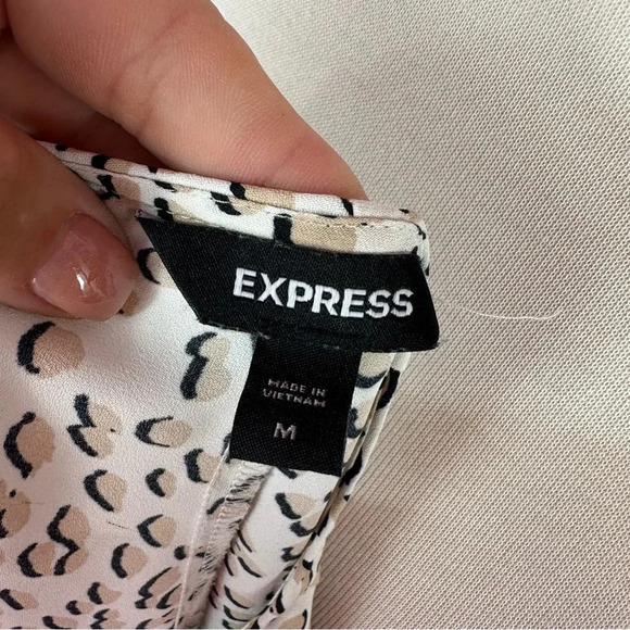 express peasant blouse leopard print long sleeve sz medium office neutral - Picture 5 of 8